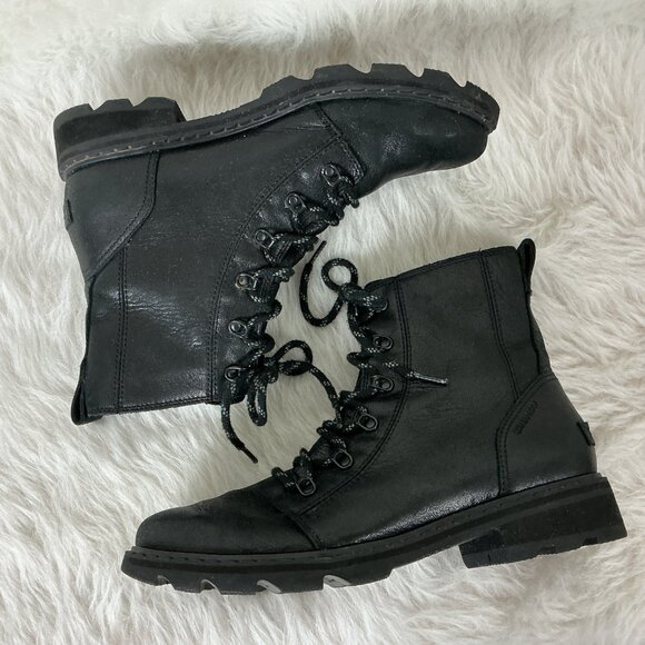 Sorel Lennox Black Distressed Leather Lace Up Combat Boots 12 - Picture 5 of 8